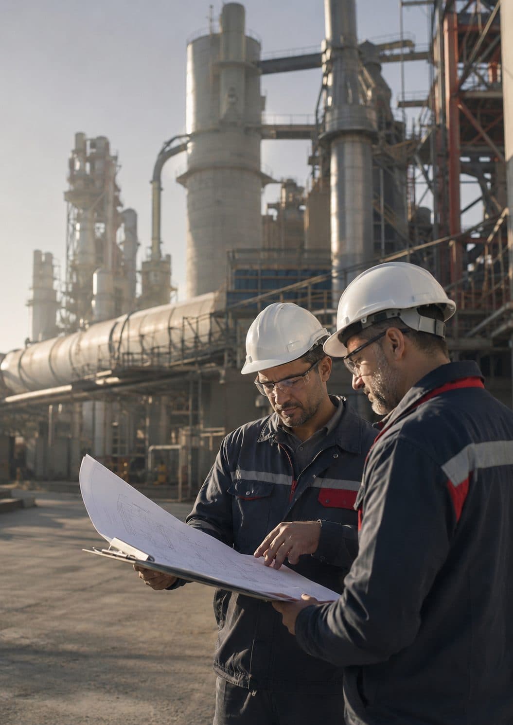 Raden engineers reviewing technical drawings on-site